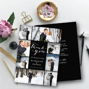 Modern Classy Script 8 Multi Photo Stylish Wedding Thank You Card