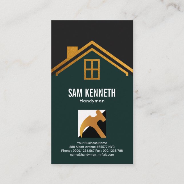 Modern Classy Stylish Gold Roof Home Handyman Business Card (Front)
