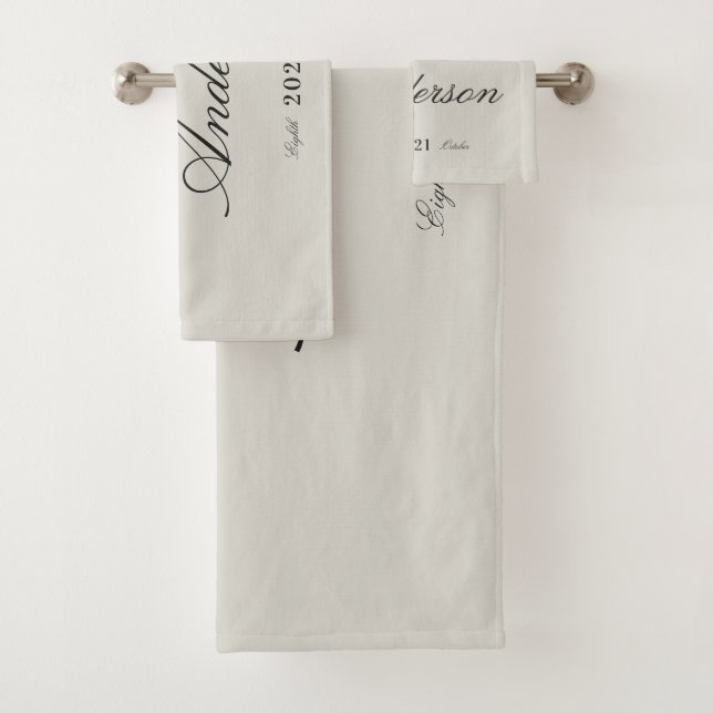 Modern classy typography Mr and Mrs wedding  Bath Towel Set (Insitu)