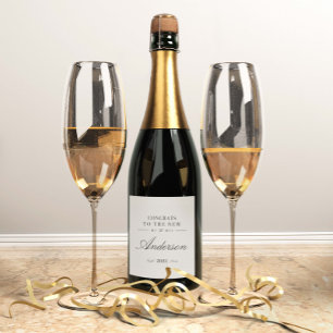 Modern classy typography Mr and Mrs wedding Champa Sparkling Wine Label
