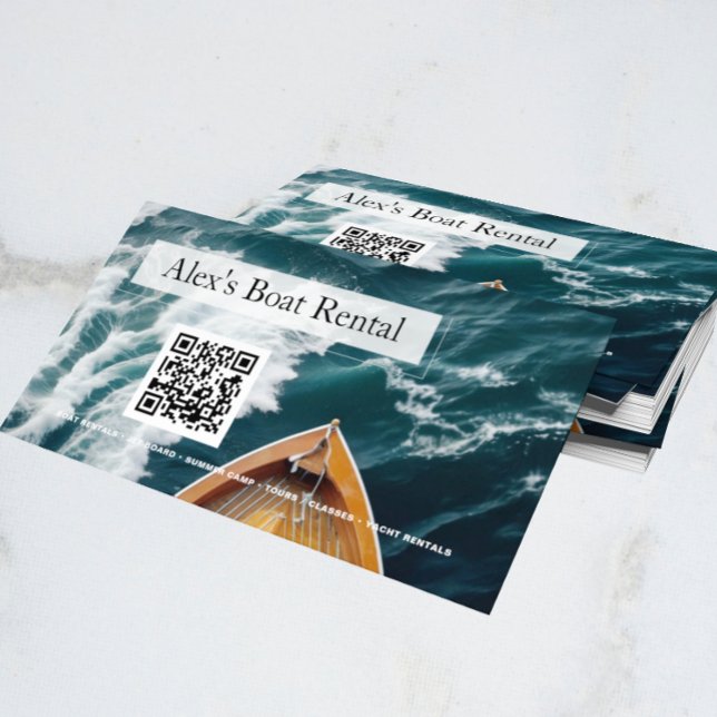Modern Classy Unique Boat Rental QR Code  Business Card (Creator Uploaded)