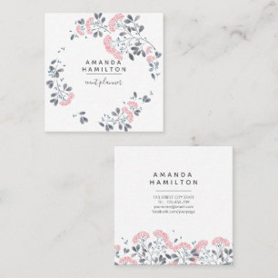 Modern Classy  Watercolor circle Bouquet pink Square Business Card