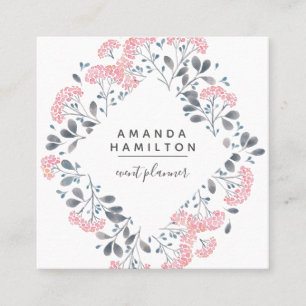Modern Classy  Watercolor frame Bouquet pink Square Business Card