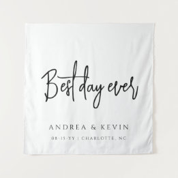 Modern Classy Wedding Best Day Ever Welcome Sign Tapestry