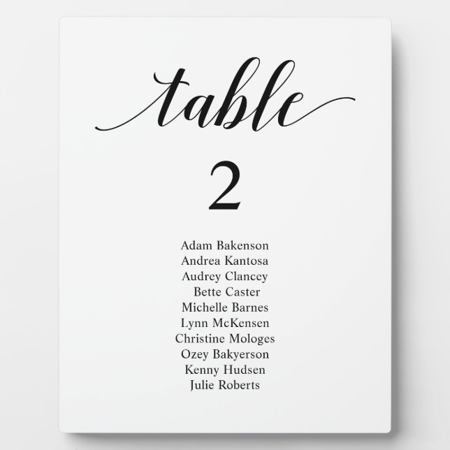 Modern Classy Wedding Dinner Place Setting Chart Plaque (Front)