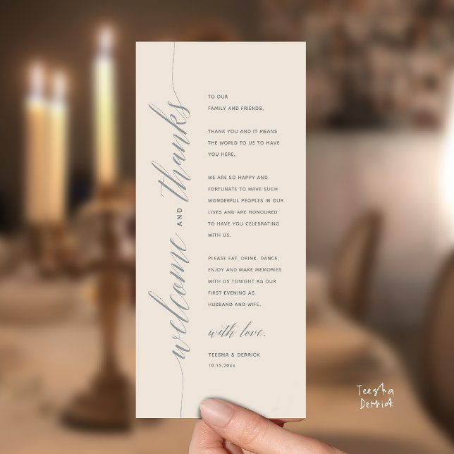 Modern Classy Wedding Dinner Thank You Card (Modern Classy Wedding Reception Dinner Thank You Card, Bridal Shower in Cream and Grey)