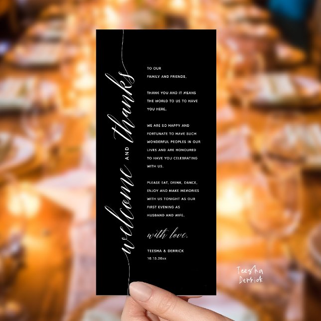 Modern Classy Wedding Dinner Thank You Card (Modern Classy Wedding Reception Dinner Thank You Card, Bridal Shower in Black and White)