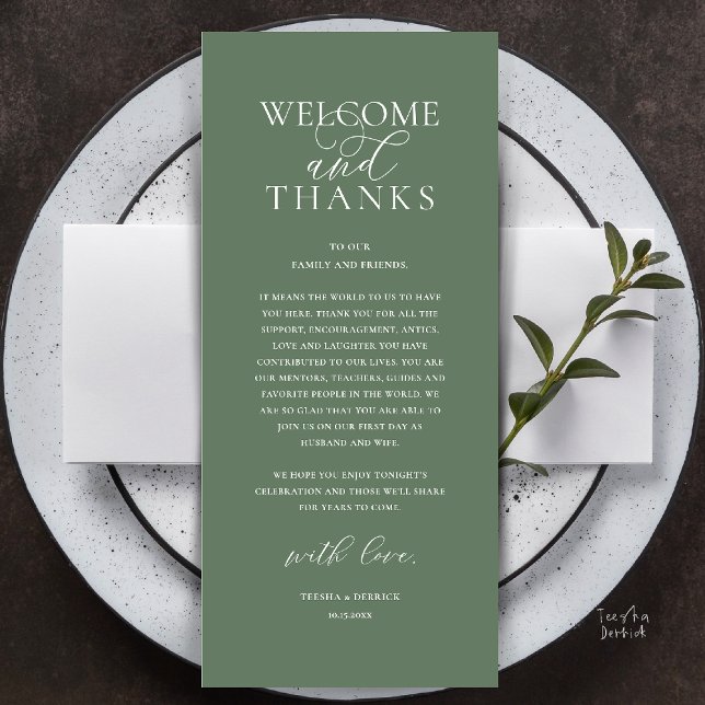 Modern Classy Wedding Reception Thank You Card (Modern Classy Wedding Reception Dinner Lunch Brunch Thank You Card in Sage Green)