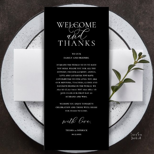 Modern Classy Wedding Reception Thank You Card (Modern Classy Wedding Reception Dinner Lunch Brunch Thank You Card in Black White)
