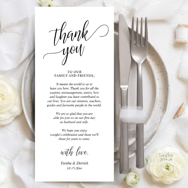 Modern Classy Wedding Reception Thank You Card (Modern Classy Wedding Dinner Thank You Card Reception brunch lunch in Black White)