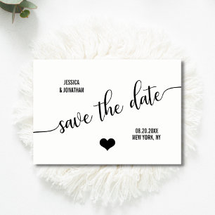 Modern Classy White Black Wedding SAVE THE DATE Announcement Postcard