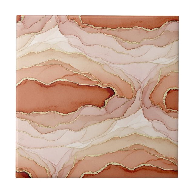 Modern Clay Marble Gold Abstract Flow Ceramic Tile (Front)