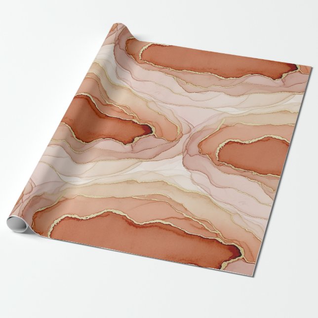 Modern Clay Marble Gold Abstract Flow Wrapping Paper (Unrolled)