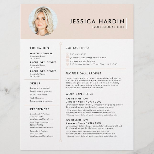 Modern & Clean Beige Job Resume Photo  Flyer (Front)