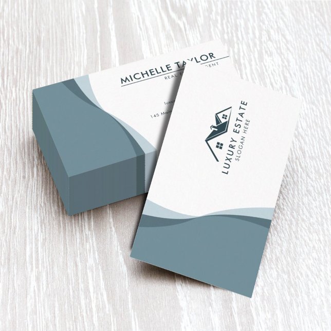 Modern & Clean Blue Wave Real Estate  Business Card (Creator Uploaded)