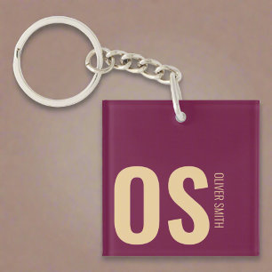 Modern Clean Burgundy Monogram Initials Typography Key Ring