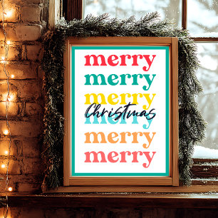 Modern Clean Colourful Green White Merry Christmas Poster