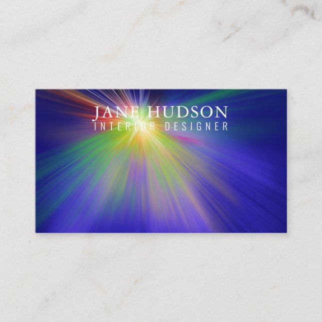 Modern Clean Elegant Design Colourful Light on Blu Business Card (Front)