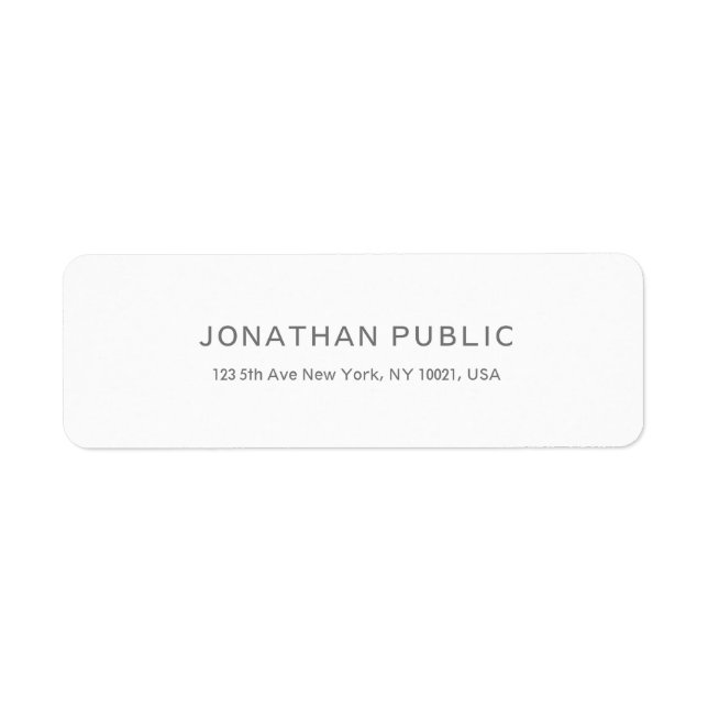 Modern Clean Elegant Template White Return Address Label (Front)