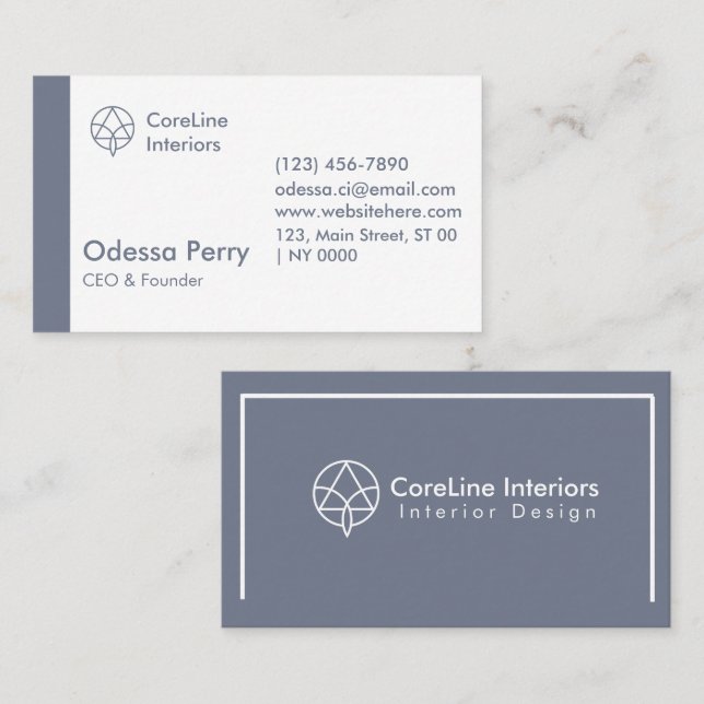 Modern Clean Geometric Navy Grey Scheme Minimalist Business Card (Front/Back)