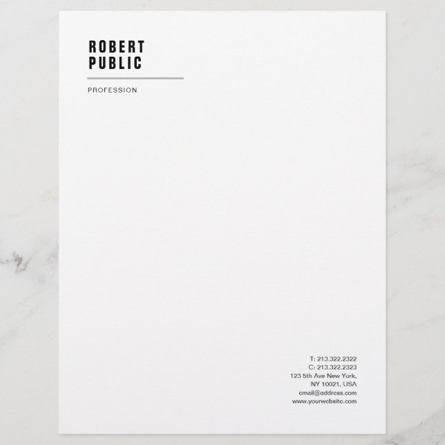 Modern Clean Initial Elegant White Professional Custom Letterhead (Front)