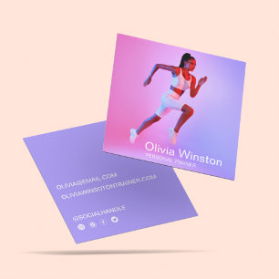 Modern Clean Photo Personal Trainer Coach Fitness Square Business Card