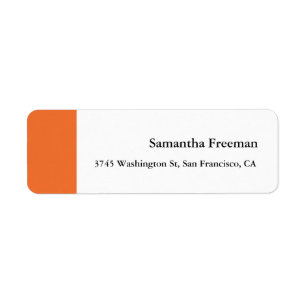 Modern Clean Plain Orange White Minimalist Return Address Label