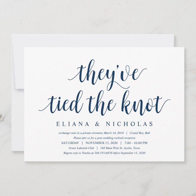 Modern Clean Rustic, Navy font, Wedding Elopement Invitation (Front)