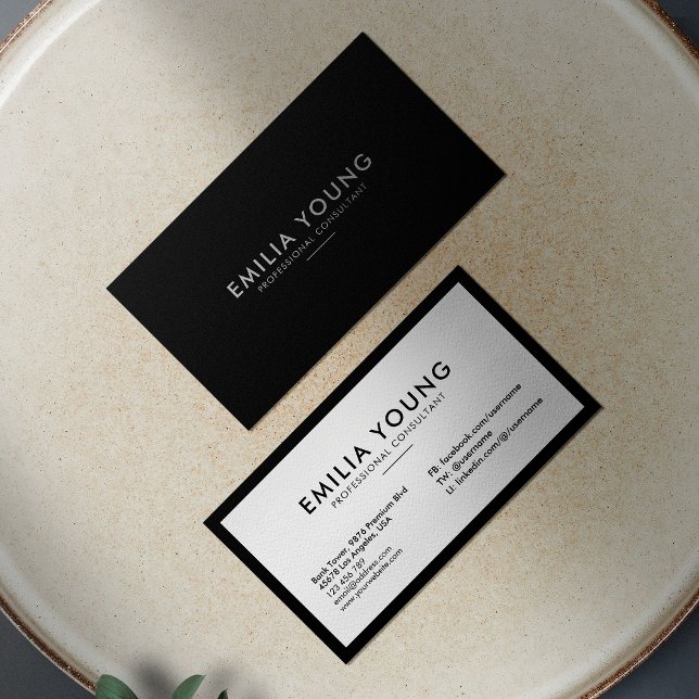 Modern Clean Simple Minimalist Professional Black Business Card (Creator Uploaded)