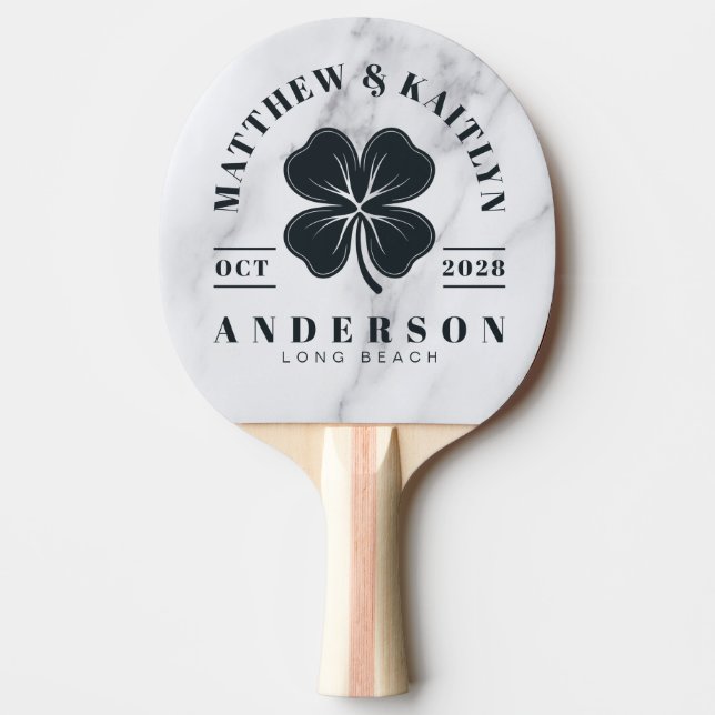 Modern Clean White Irish Lucky Clover WeddingCrest Ping Pong Paddle (Front)