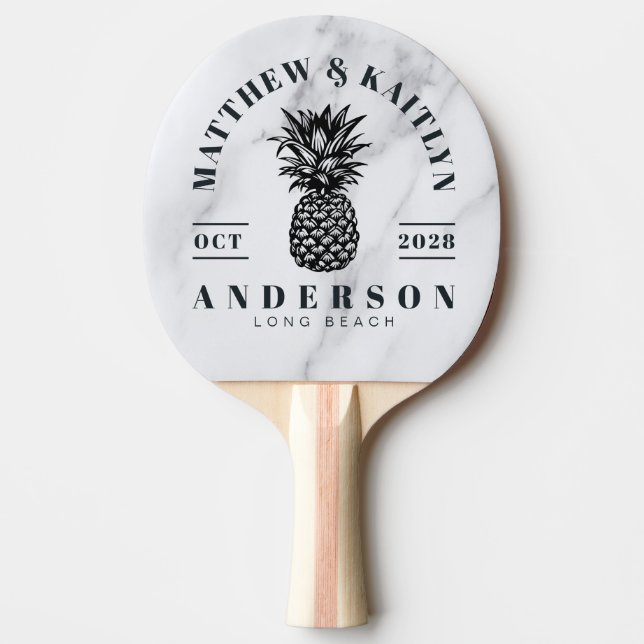 Modern Clean White Tropical Pineapple WeddingCrest Ping Pong Paddle (Front)