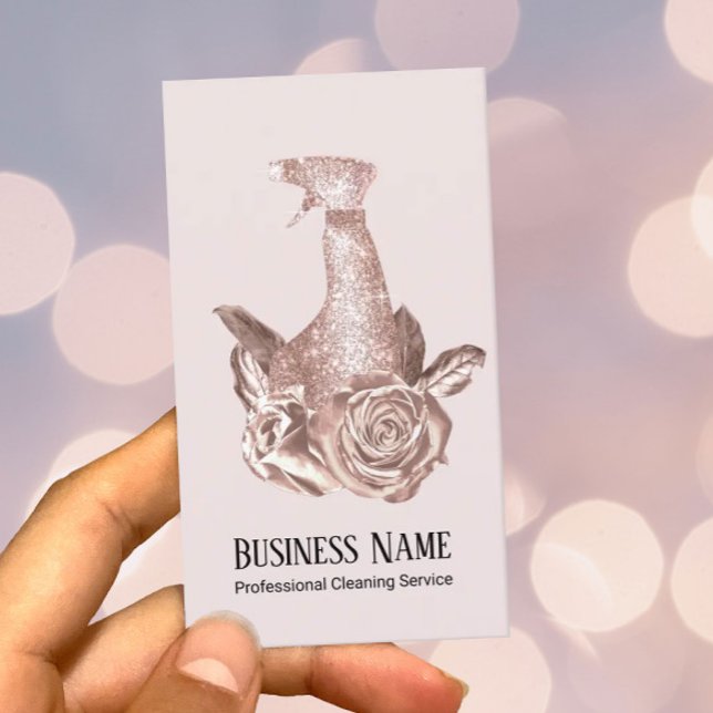 Modern Cleaning Blush Rose Gold Spray & Flowers Business Card (Creator Uploaded)