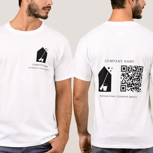 Modern Cleaning Cleaner Service Logo QR Code White T-Shirt (Modern Cleaning Cleaner Service Logo QR Code White T-Shirt)