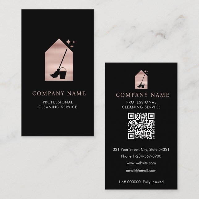 Modern Cleaning Cleaner Service Logo Rose Gold Business Card (Front/Back)