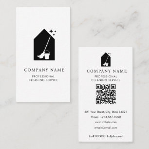 Modern Cleaning Cleaner Service Logo White QR Code Business Card