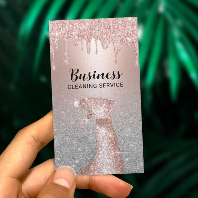 Modern Cleaning & Maid Service Rose Gold Drips  Business Card (Creator Uploaded)