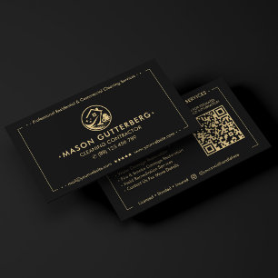 Modern Cleaning Restoration Contractor Black Business Card