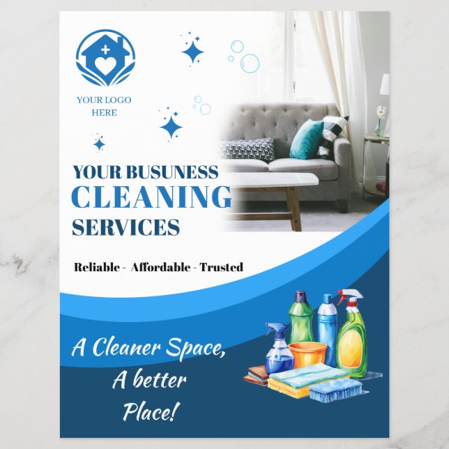 Modern Cleaning Service Flyer Template | Editable  (Front)