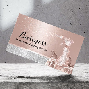 Modern Cleaning Service Rose Gold Floral Spray Business Card