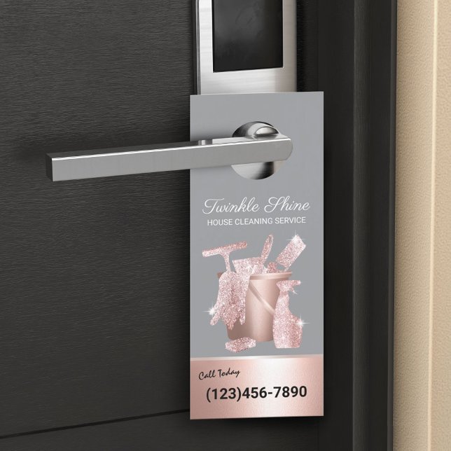 Modern Cleaning Service Rose Gold Housekeeping Door Hanger (Creator Uploaded)
