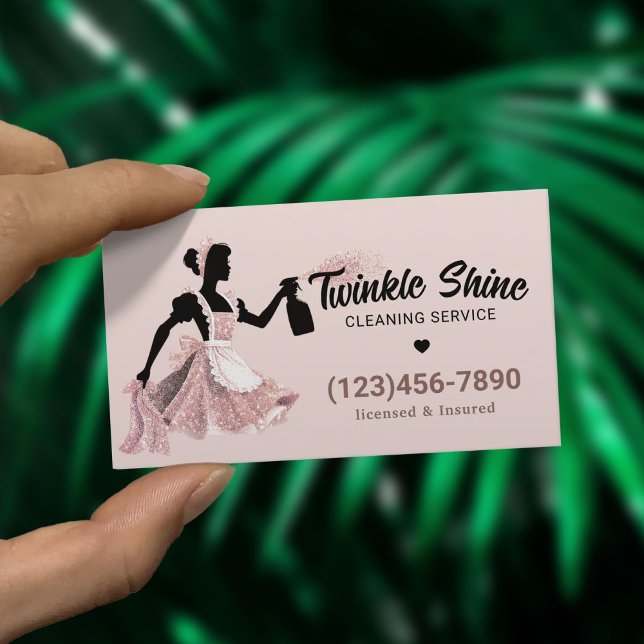 Modern Cleaning Service Rose Gold Maid Blush Pink Business Card (Creator Uploaded)