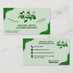 Modern Cleaning Services Logo Cute Trendy Green Business Card