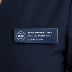 Modern Cleaning Services Logo Navy Blue Name Tag