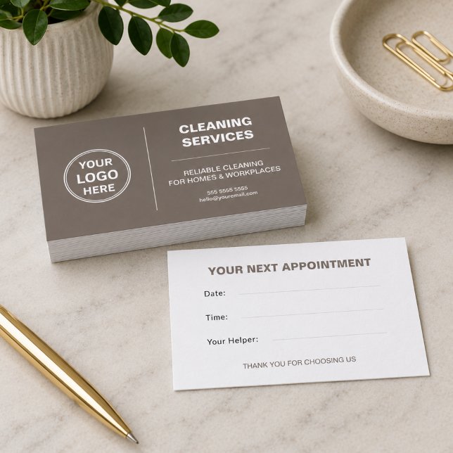 Modern Cleaning Services Logo Taupe Appointment Card (Modern Cleaning Services Logo Taupe Appointment Card)