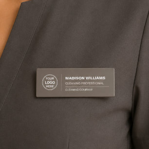 Modern Cleaning Services Logo Taupe Name Tag
