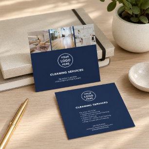 Modern Cleaning Services Photo Logo Navy Blue Square Business Card