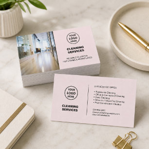 Modern Cleaning Services Photo Logo Pink Business Card