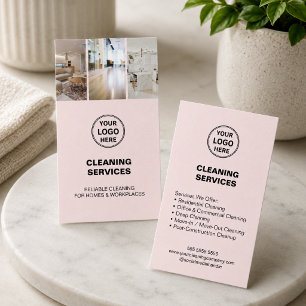 Modern Cleaning Services Photo Logo Pink Business Card
