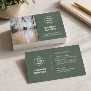 Modern Cleaning Services Photo Logo Sage Green Business Card