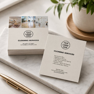 Modern Cleaning Services Photo Logo Square Business Card